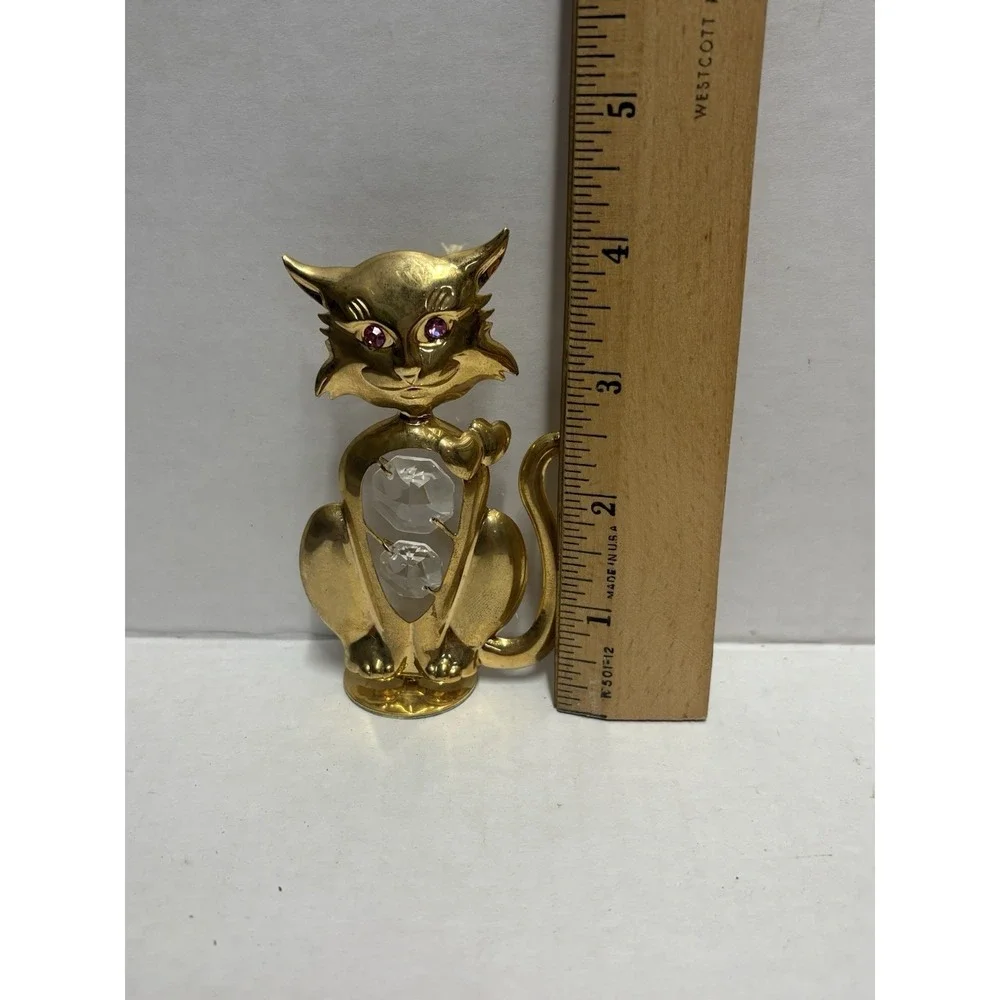 Cat Kitty 24 Gold Plated Austrian Crystal Figurine Mascot‎ USA Pink Eyes 4 in